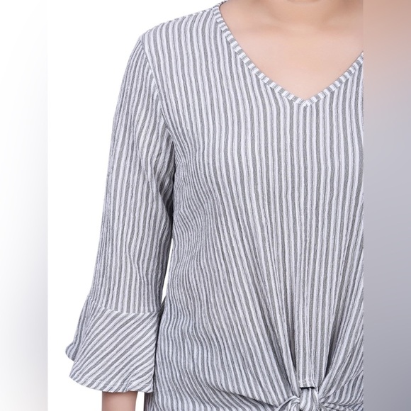 NY Collection grey and white striped top - Picture 1 of 5